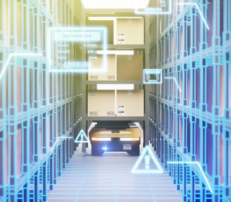 Warehouse autonomic robots carry goods industry